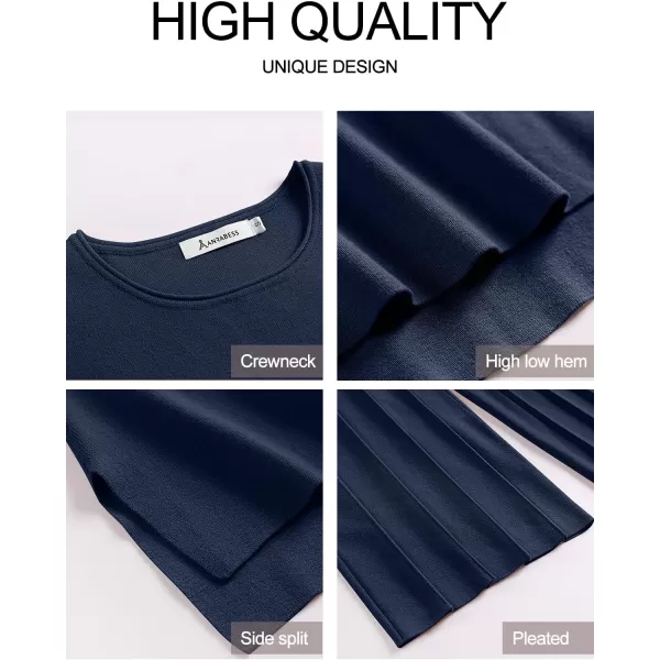 imageANRABESS Two Piece Outfits for Women Summer Sweater Sets Knit Pullover Tops Elastic Waisted Pants Lounge Sets TracksuitNavy Blue
