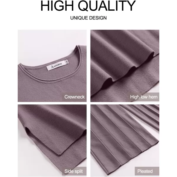 imageANRABESS Two Piece Outfits for Women Summer Sweater Sets Knit Pullover Tops Elastic Waisted Pants Lounge Sets TracksuitPurple