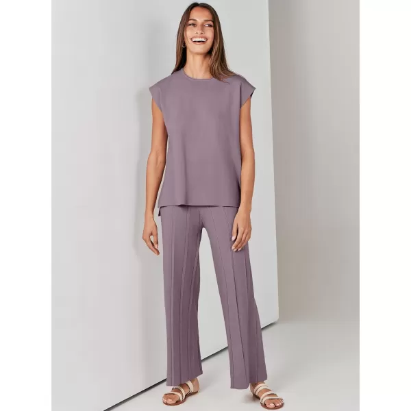 imageANRABESS Two Piece Outfits for Women Summer Sweater Sets Knit Pullover Tops Elastic Waisted Pants Lounge Sets TracksuitPurple