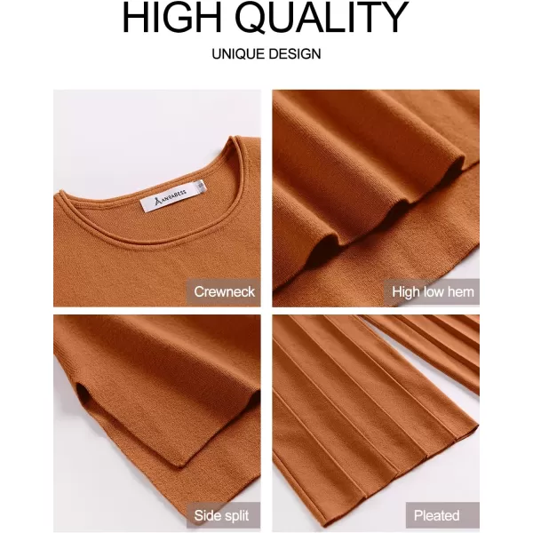 imageANRABESS Two Piece Outfits for Women Summer Sweater Sets Knit Pullover Tops Elastic Waisted Pants Lounge Sets TracksuitRust