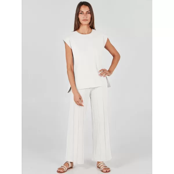 imageANRABESS Two Piece Outfits for Women Summer Sweater Sets Knit Pullover Tops Elastic Waisted Pants Lounge Sets TracksuitWhite