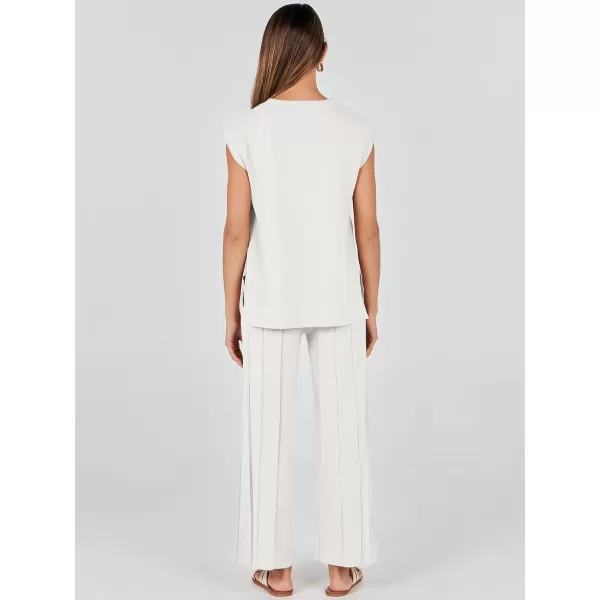 imageANRABESS Two Piece Outfits for Women Summer Sweater Sets Knit Pullover Tops Elastic Waisted Pants Lounge Sets TracksuitWhite