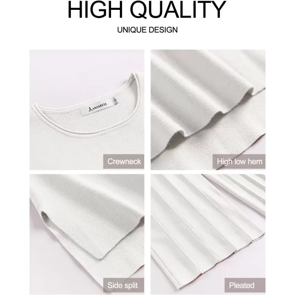imageANRABESS Two Piece Outfits for Women Summer Sweater Sets Knit Pullover Tops Elastic Waisted Pants Lounge Sets TracksuitWhite