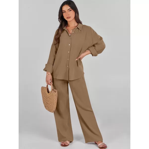 imageANRABESS Women 2 Piece Outfits 2023 Long Sleeve Wide Leg Matching Lounge Sets Fashion Travel Vacation ClothingBrown