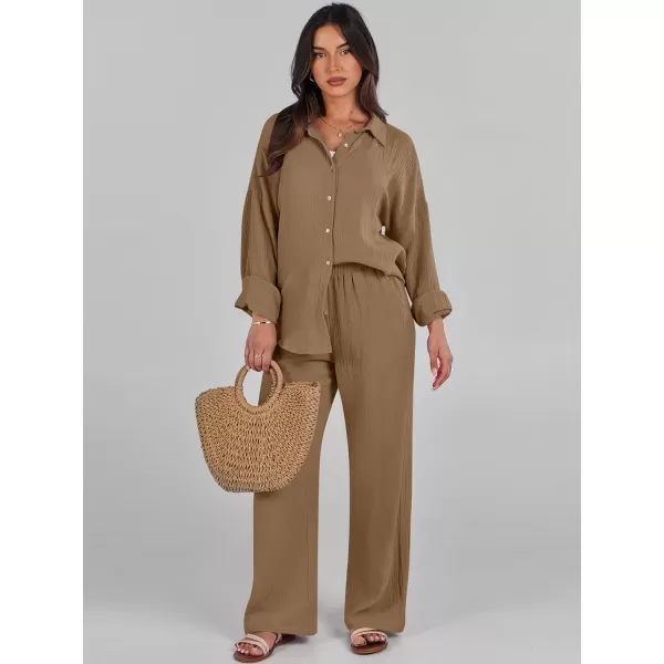 imageANRABESS Women 2 Piece Outfits 2023 Long Sleeve Wide Leg Matching Lounge Sets Fashion Travel Vacation ClothingBrown