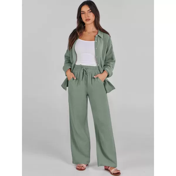 imageANRABESS Women 2 Piece Outfits 2023 Long Sleeve Wide Leg Matching Lounge Sets Fashion Travel Vacation ClothingLight Gray