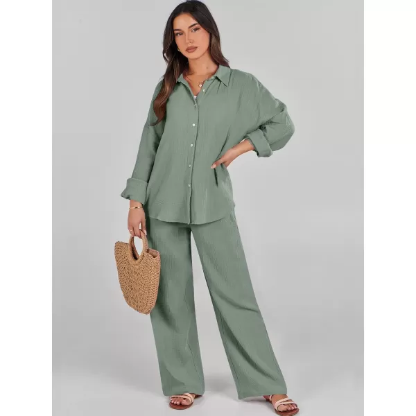 imageANRABESS Women 2 Piece Outfits 2023 Long Sleeve Wide Leg Matching Lounge Sets Fashion Travel Vacation ClothingLight Gray