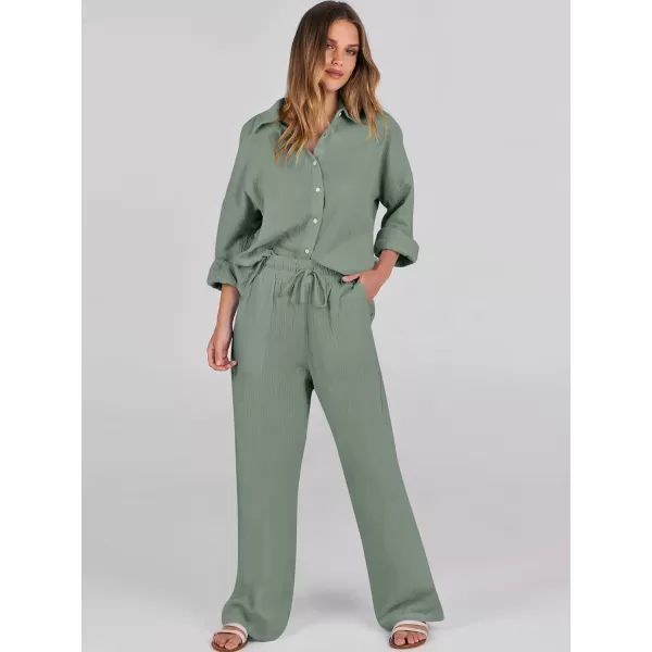 imageANRABESS Women 2 Piece Outfits 2023 Long Sleeve Wide Leg Matching Lounge Sets Fashion Travel Vacation ClothingLight Gray