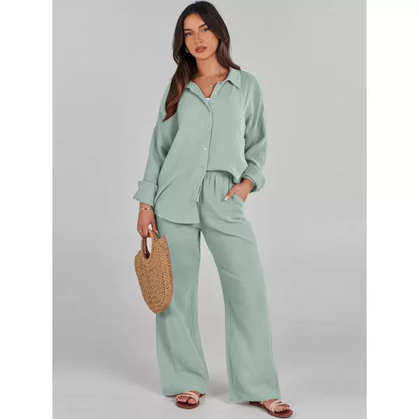 imageANRABESS Women 2 Piece Outfits 2023 Long Sleeve Wide Leg Matching Lounge Sets Fashion Travel Vacation ClothingLight Green