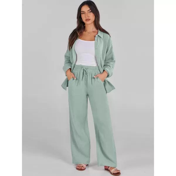 imageANRABESS Women 2 Piece Outfits 2023 Long Sleeve Wide Leg Matching Lounge Sets Fashion Travel Vacation ClothingLight Green