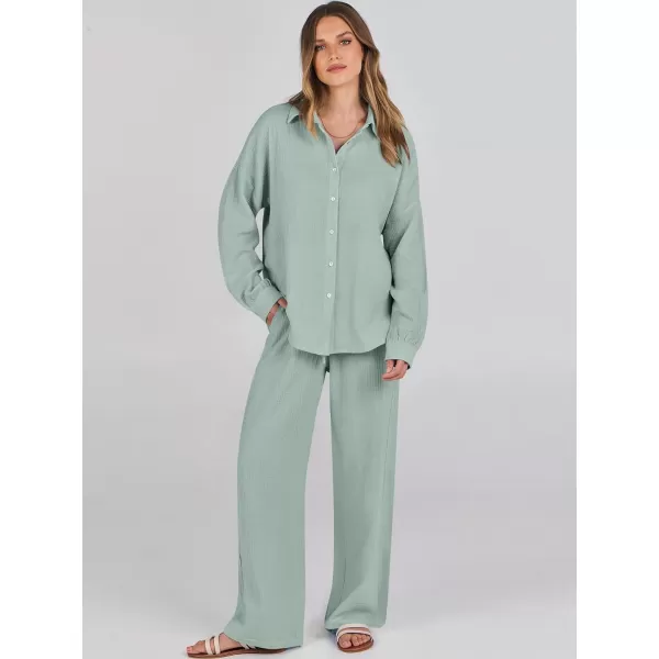 imageANRABESS Women 2 Piece Outfits 2023 Long Sleeve Wide Leg Matching Lounge Sets Fashion Travel Vacation ClothingLight Green