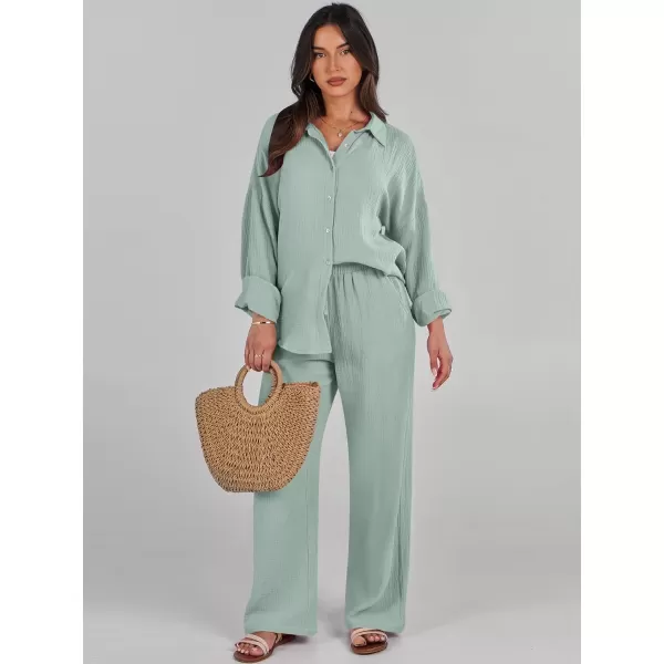 imageANRABESS Women 2 Piece Outfits 2023 Long Sleeve Wide Leg Matching Lounge Sets Fashion Travel Vacation ClothingLight Green