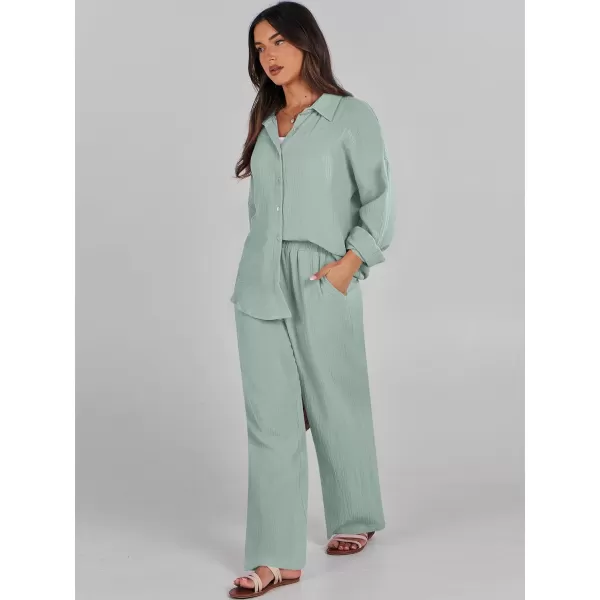 imageANRABESS Women 2 Piece Outfits 2023 Long Sleeve Wide Leg Matching Lounge Sets Fashion Travel Vacation ClothingLight Green