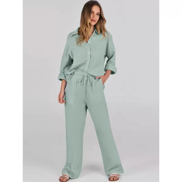 imageANRABESS Women 2 Piece Outfits 2023 Long Sleeve Wide Leg Matching Lounge Sets Fashion Travel Vacation ClothingLight Green