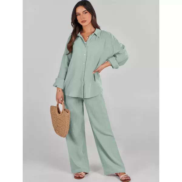 imageANRABESS Women 2 Piece Outfits 2023 Long Sleeve Wide Leg Matching Lounge Sets Fashion Travel Vacation ClothingLight Green