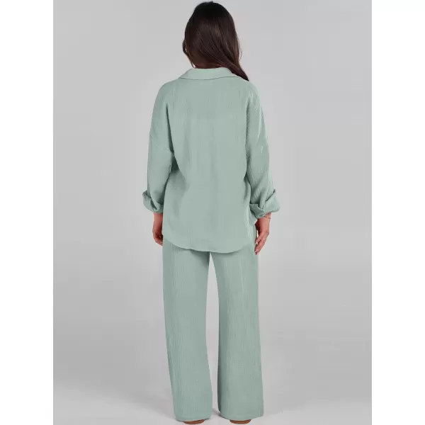 imageANRABESS Women 2 Piece Outfits 2023 Long Sleeve Wide Leg Matching Lounge Sets Fashion Travel Vacation ClothingLight Green