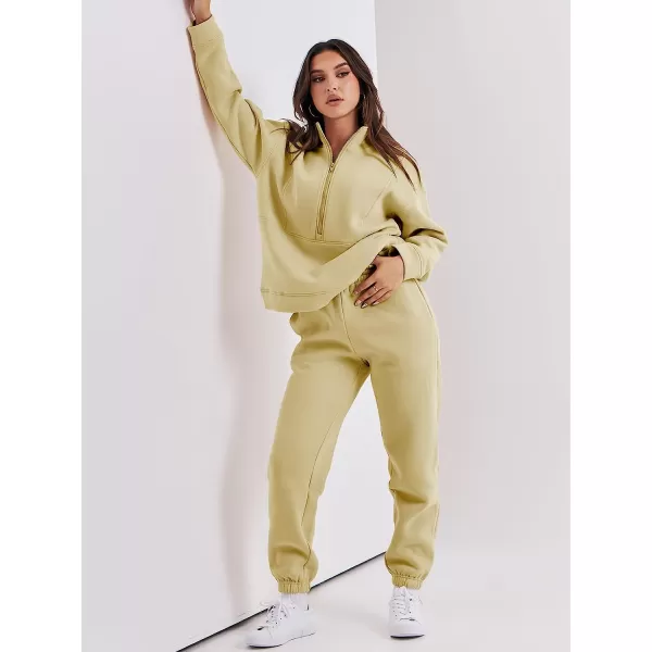 imageANRABESS Women 2 Piece Outfits Fleece Half Zip Oversized Sweatshirt Jogger Pants Matching Set Y2K TracksuitApricot