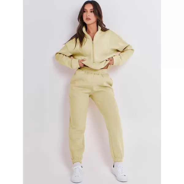 imageANRABESS Women 2 Piece Outfits Fleece Half Zip Oversized Sweatshirt Jogger Pants Matching Set Y2K TracksuitApricot