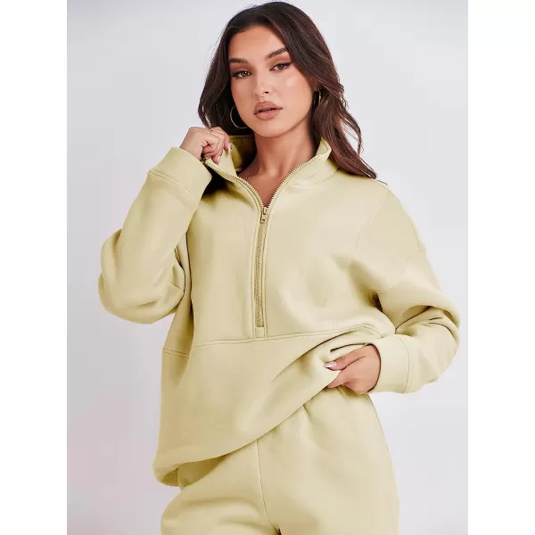 imageANRABESS Women 2 Piece Outfits Fleece Half Zip Oversized Sweatshirt Jogger Pants Matching Set Y2K TracksuitApricot