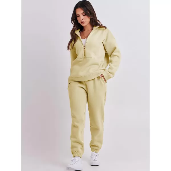imageANRABESS Women 2 Piece Outfits Fleece Half Zip Oversized Sweatshirt Jogger Pants Matching Set Y2K TracksuitApricot