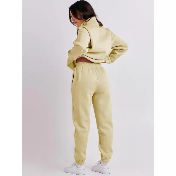 imageANRABESS Women 2 Piece Outfits Fleece Half Zip Oversized Sweatshirt Jogger Pants Matching Set Y2K TracksuitApricot