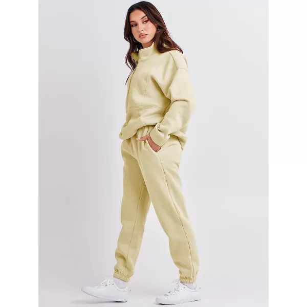 imageANRABESS Women 2 Piece Outfits Fleece Half Zip Oversized Sweatshirt Jogger Pants Matching Set Y2K TracksuitApricot