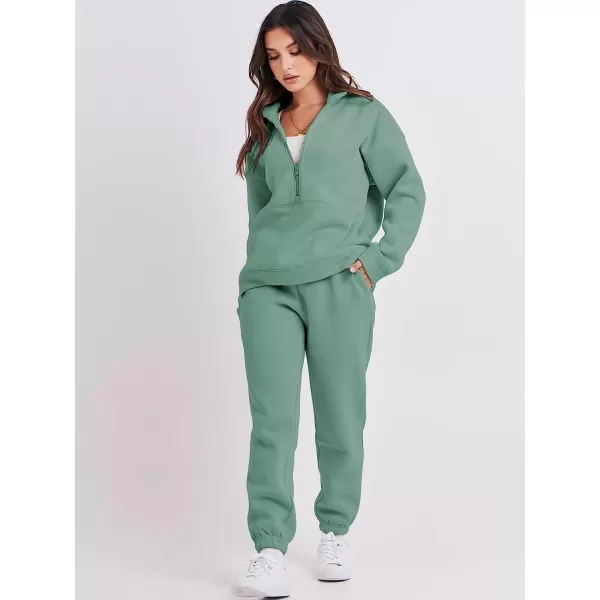 imageANRABESS Women 2 Piece Outfits Fleece Half Zip Oversized Sweatshirt Jogger Pants Matching Set Y2K TracksuitGreen