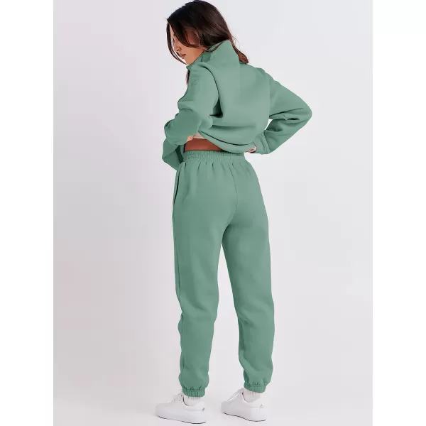 imageANRABESS Women 2 Piece Outfits Fleece Half Zip Oversized Sweatshirt Jogger Pants Matching Set Y2K TracksuitGreen