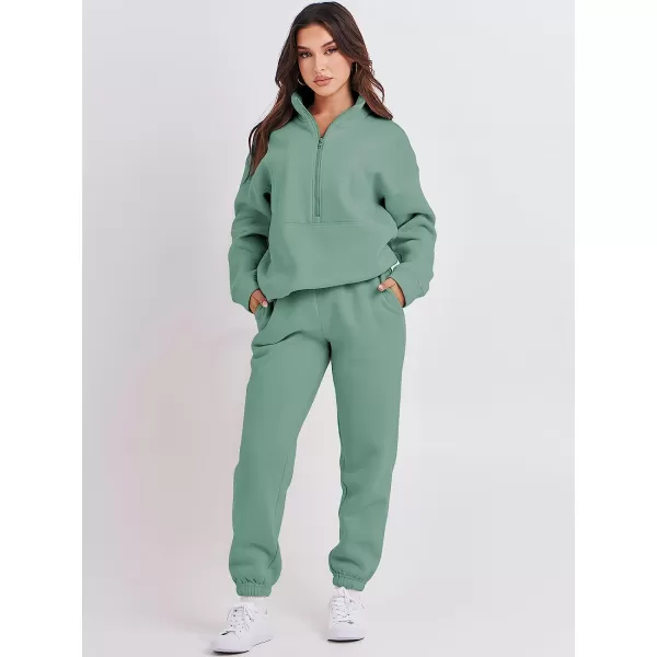 imageANRABESS Women 2 Piece Outfits Fleece Half Zip Oversized Sweatshirt Jogger Pants Matching Set Y2K TracksuitGreen