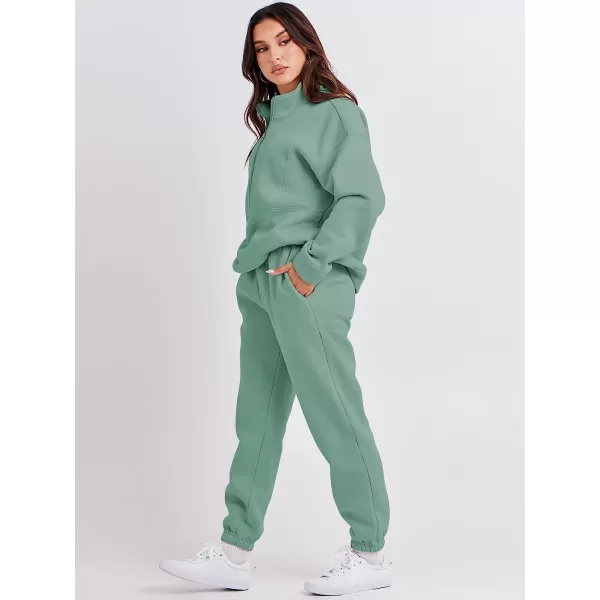 imageANRABESS Women 2 Piece Outfits Fleece Half Zip Oversized Sweatshirt Jogger Pants Matching Set Y2K TracksuitGreen