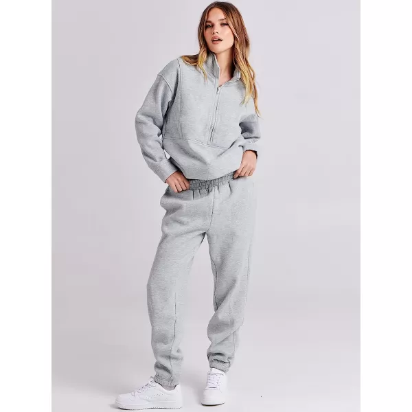 imageANRABESS Women 2 Piece Outfits Fleece Half Zip Oversized Sweatshirt Jogger Pants Matching Set Y2K TracksuitGrey