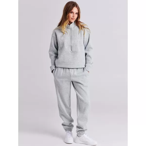 imageANRABESS Women 2 Piece Outfits Fleece Half Zip Oversized Sweatshirt Jogger Pants Matching Set Y2K TracksuitGrey