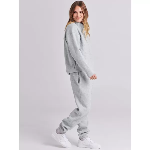imageANRABESS Women 2 Piece Outfits Fleece Half Zip Oversized Sweatshirt Jogger Pants Matching Set Y2K TracksuitGrey