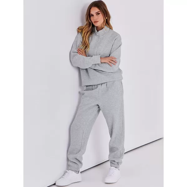 imageANRABESS Women 2 Piece Outfits Fleece Half Zip Oversized Sweatshirt Jogger Pants Matching Set Y2K TracksuitGrey