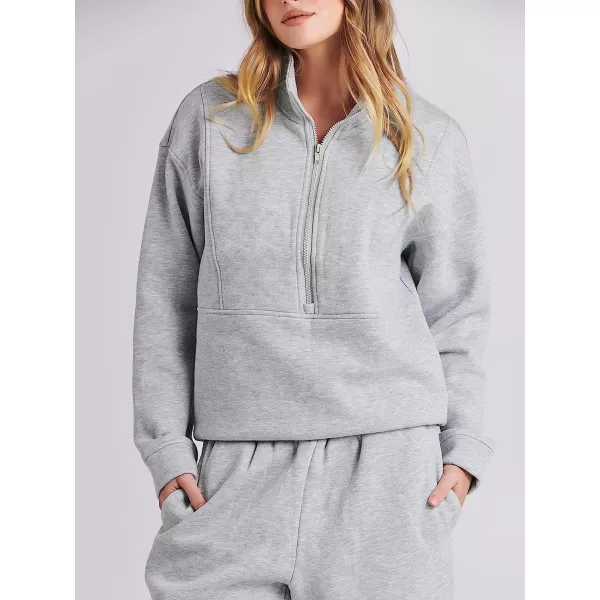 imageANRABESS Women 2 Piece Outfits Fleece Half Zip Oversized Sweatshirt Jogger Pants Matching Set Y2K TracksuitGrey