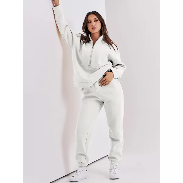 imageANRABESS Women 2 Piece Outfits Fleece Half Zip Oversized Sweatshirt Jogger Pants Matching Set Y2K TracksuitWhite