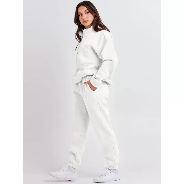 imageANRABESS Women 2 Piece Outfits Fleece Half Zip Oversized Sweatshirt Jogger Pants Matching Set Y2K TracksuitWhite