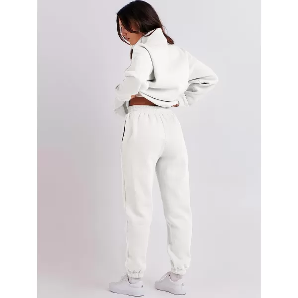 imageANRABESS Women 2 Piece Outfits Fleece Half Zip Oversized Sweatshirt Jogger Pants Matching Set Y2K TracksuitWhite