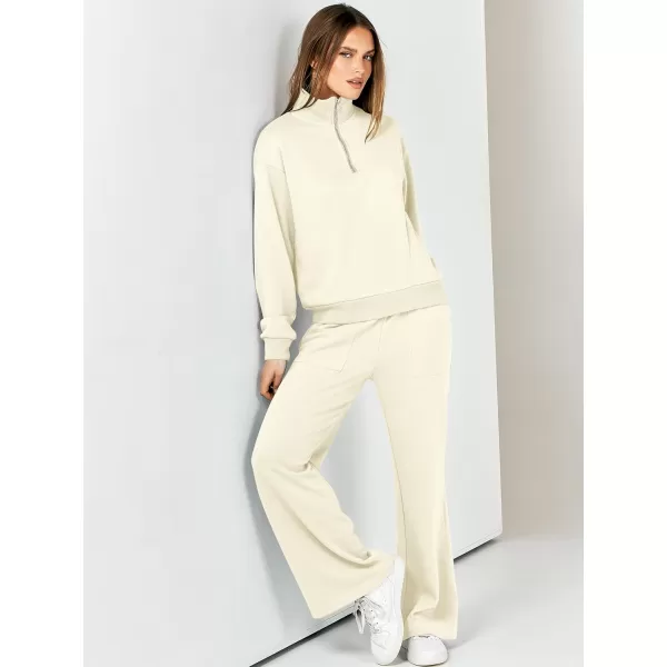 imageANRABESS Women 2 Piece Outfits Half Zip Sweatshirt amp Wide Leg Pants Sweatsuit Lounge Set 2023 Fall Tracksuits with PocketsApricot