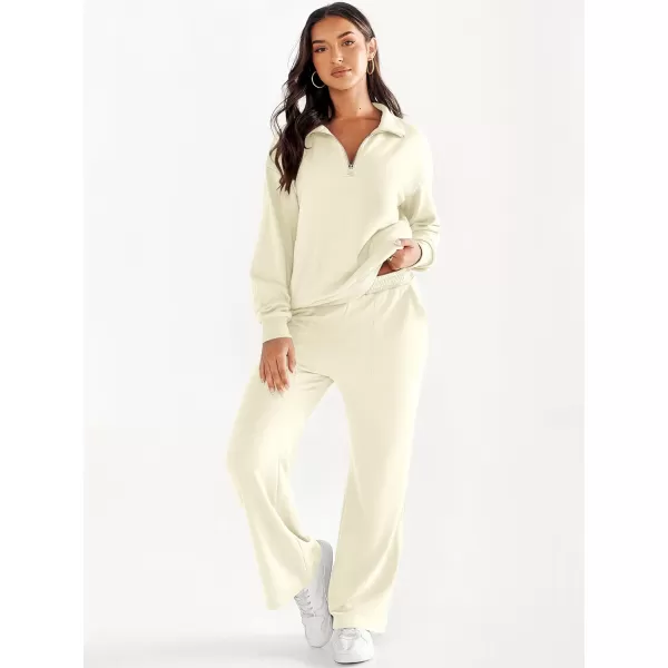 imageANRABESS Women 2 Piece Outfits Half Zip Sweatshirt amp Wide Leg Pants Sweatsuit Lounge Set 2023 Fall Tracksuits with PocketsApricot