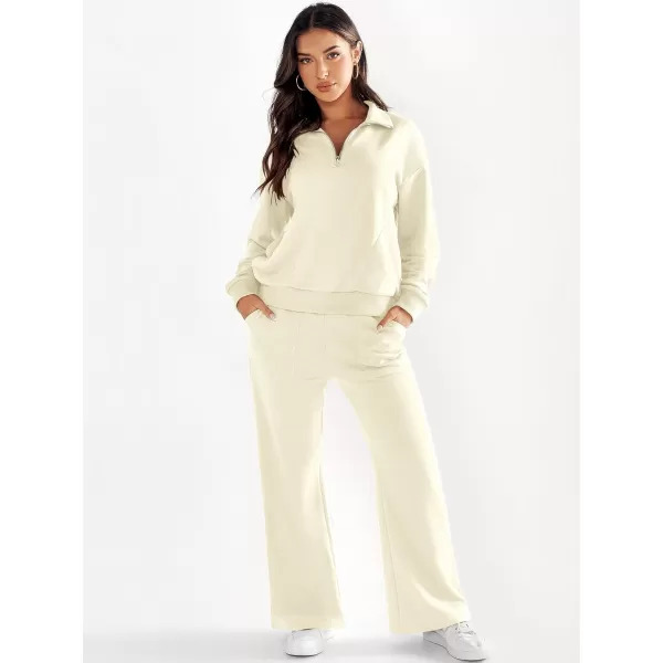 imageANRABESS Women 2 Piece Outfits Half Zip Sweatshirt amp Wide Leg Pants Sweatsuit Lounge Set 2023 Fall Tracksuits with PocketsApricot