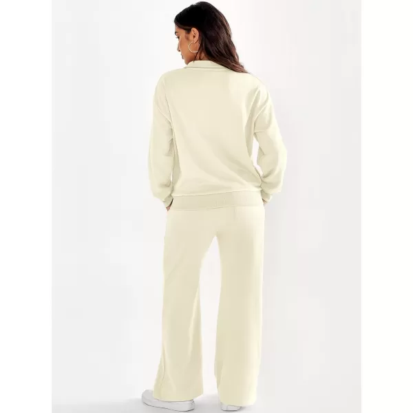 imageANRABESS Women 2 Piece Outfits Half Zip Sweatshirt amp Wide Leg Pants Sweatsuit Lounge Set 2023 Fall Tracksuits with PocketsApricot