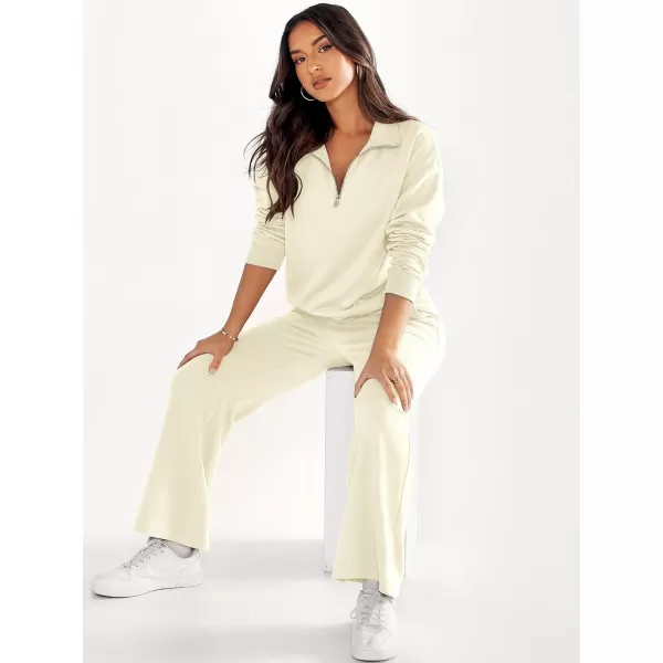 imageANRABESS Women 2 Piece Outfits Half Zip Sweatshirt amp Wide Leg Pants Sweatsuit Lounge Set 2023 Fall Tracksuits with PocketsApricot