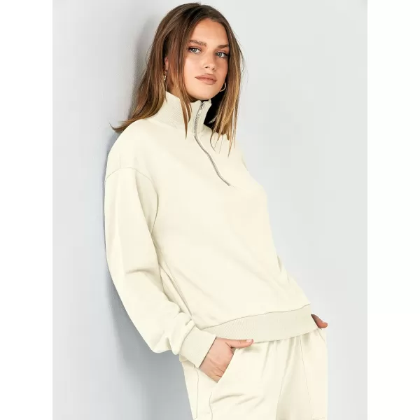 imageANRABESS Women 2 Piece Outfits Half Zip Sweatshirt amp Wide Leg Pants Sweatsuit Lounge Set 2023 Fall Tracksuits with PocketsApricot