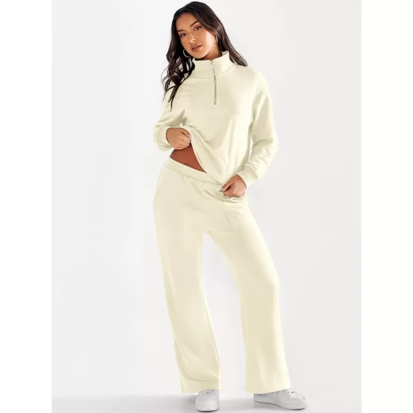 imageANRABESS Women 2 Piece Outfits Half Zip Sweatshirt amp Wide Leg Pants Sweatsuit Lounge Set 2023 Fall Tracksuits with PocketsApricot