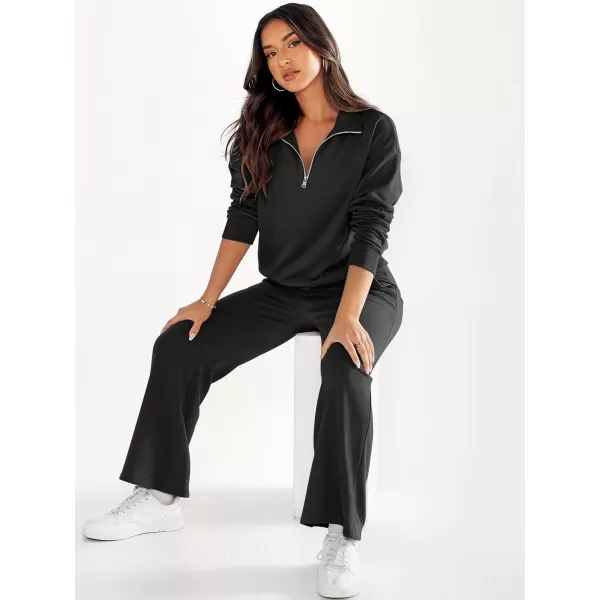 imageANRABESS Women 2 Piece Outfits Half Zip Sweatshirt amp Wide Leg Pants Sweatsuit Lounge Set 2023 Fall Tracksuits with PocketsBlack