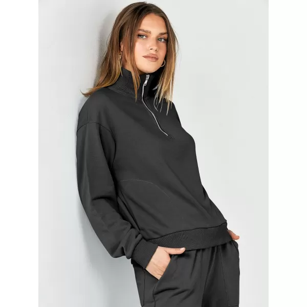 imageANRABESS Women 2 Piece Outfits Half Zip Sweatshirt amp Wide Leg Pants Sweatsuit Lounge Set 2023 Fall Tracksuits with PocketsBlack
