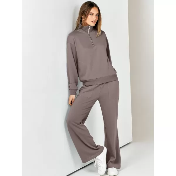 imageANRABESS Women 2 Piece Outfits Half Zip Sweatshirt amp Wide Leg Pants Sweatsuit Lounge Set 2023 Fall Tracksuits with PocketsBrown