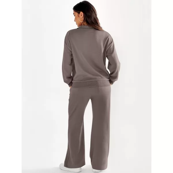 imageANRABESS Women 2 Piece Outfits Half Zip Sweatshirt amp Wide Leg Pants Sweatsuit Lounge Set 2023 Fall Tracksuits with PocketsBrown