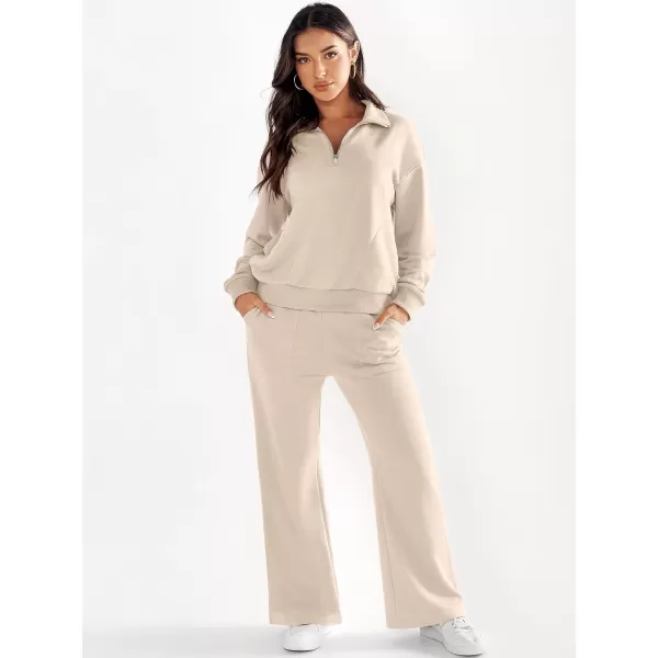 imageANRABESS Women 2 Piece Outfits Half Zip Sweatshirt amp Wide Leg Pants Sweatsuit Lounge Set 2023 Fall Tracksuits with PocketsDeep Apricot